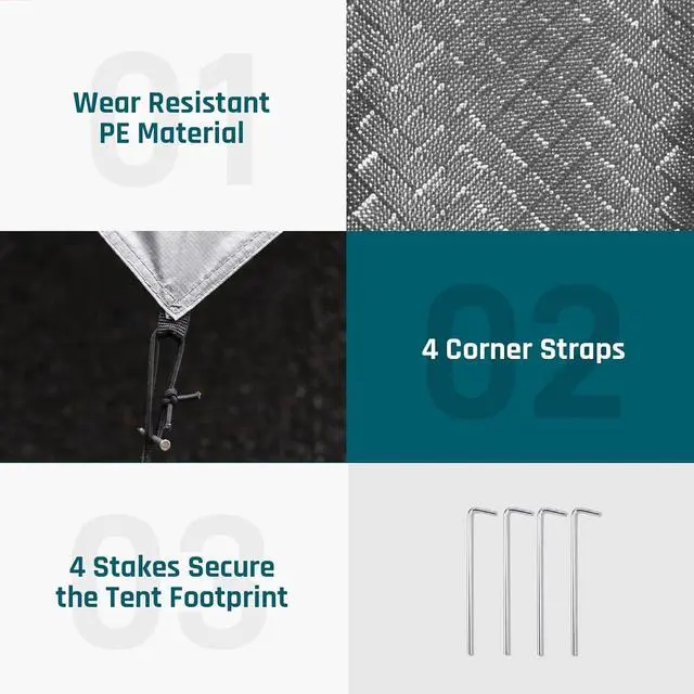 Alt view image 4 of 7 - 13x9FT Tent Footprint Waterproof Camping Tarp for Screen House | Portable Heavy Duty PU3000MM Tent Floor with Storage Bag, Tent Tarp for Picnic, Hiking, Backpacking, Hammock, Beach, Gray