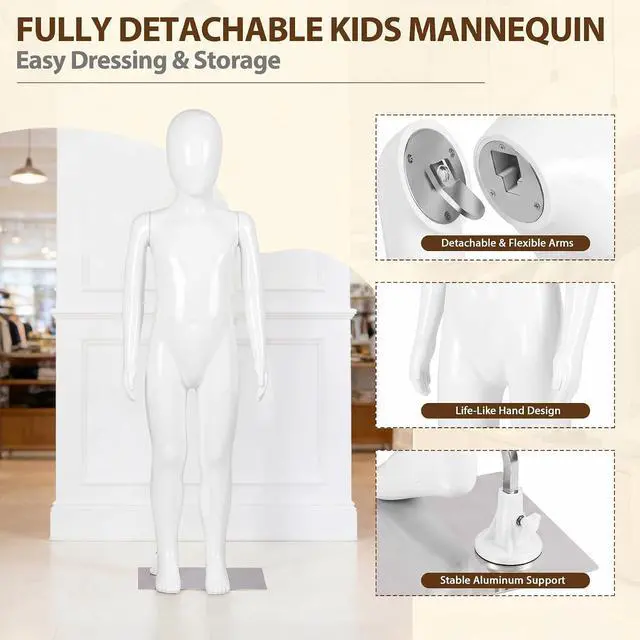 Alt view image 3 of 7 - Kid Mannequin Full Body 44 Inches Child Mannequin, Realistic Adjustable Children Dress Form Detachable Manikin Body Display with Metal Base