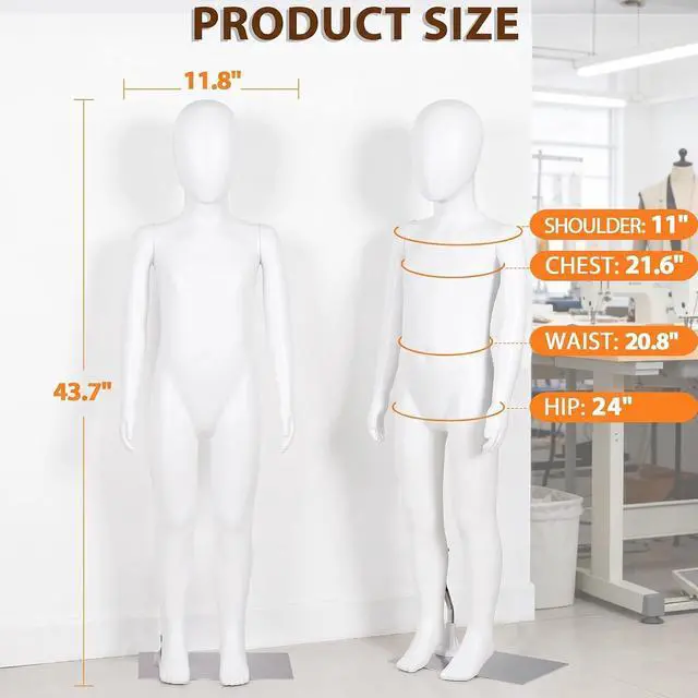 Alt view image 5 of 7 - Kid Mannequin Full Body 44 Inches Child Mannequin, Realistic Adjustable Children Dress Form Detachable Manikin Body Display with Metal Base