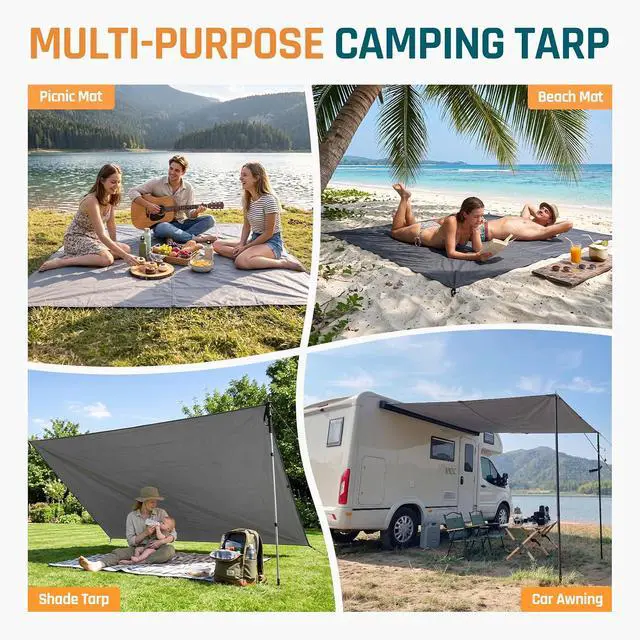 Alt view image 7 of 7 - 13x9FT Tent Footprint Waterproof Camping Tarp for Screen House | Portable Heavy Duty PU3000MM Tent Floor with Storage Bag, Tent Tarp for Picnic, Hiking, Backpacking, Hammock, Beach, Gray
