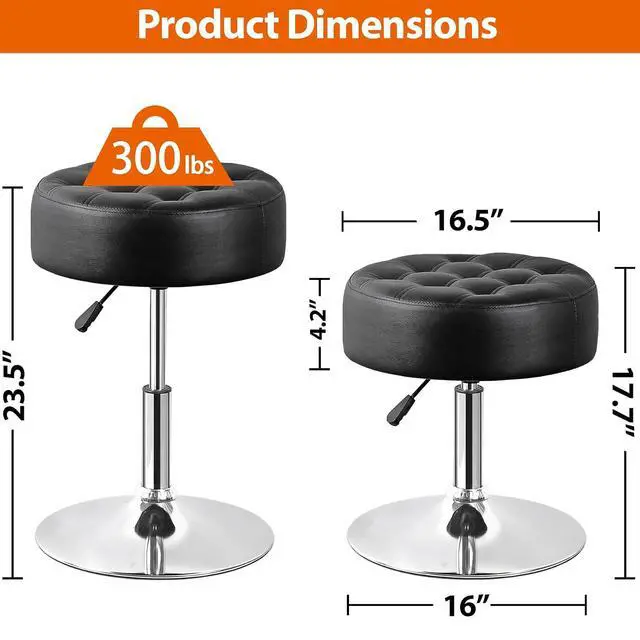 Alt view image 3 of 7 - Vanity Chair Stool Modern Tufted Round Ottoman Stool Swivel Makeup Chair for Bathroom Bedroom Living Room (Black)