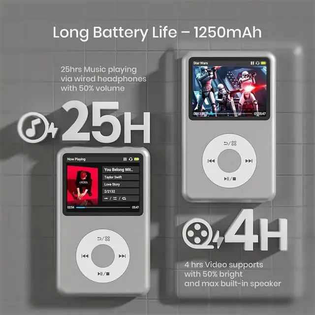 Alt view image 7 of 7 - MP3 Player with Bluetooth Y1 128GB Video EBOOK Silver