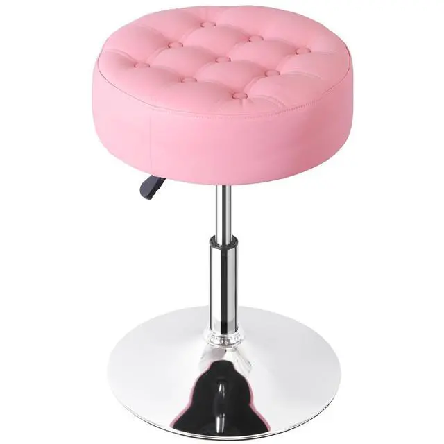 Alt view image 4 of 7 - Vanity Chair Stool Modern Tufted Round Ottoman Stool Swivel Makeup Chair for Bathroom Bedroom Living Room (Pink)
