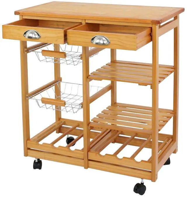 Main image of Kitchen Island Cart with Storage, Rolling Side Table on Wheels with 2 Drawers, 3 Shelves, Lockable Casters for Dining Room, Bar