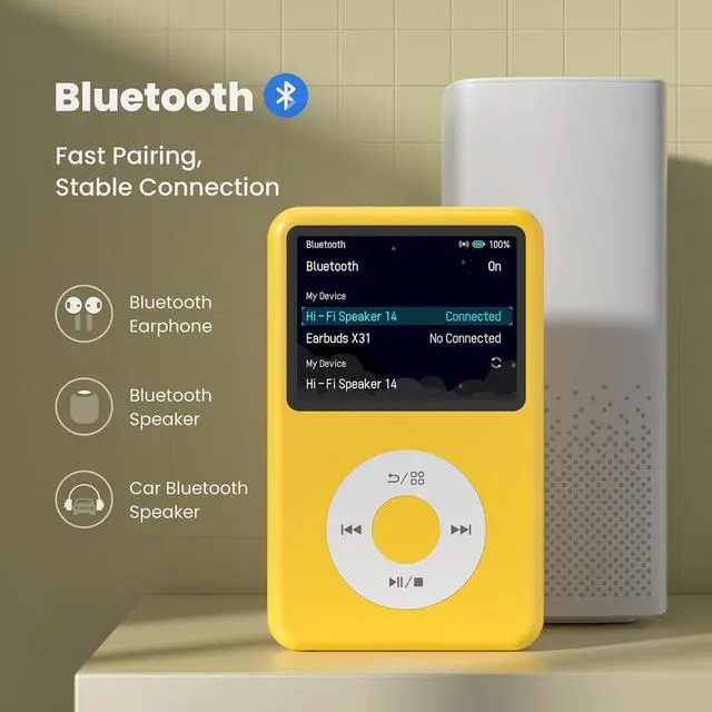 Alt view image 3 of 7 - Mp3 Player with Bluetooth Y1 Portable Music Digital Players Supports Playlist Audiobook Video Nice Gadget for Kids Yellow
