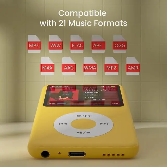 Alt view image 4 of 7 - Mp3 Player with Bluetooth Y1 Portable Music Digital Players Supports Playlist Audiobook Video Nice Gadget for Kids Yellow