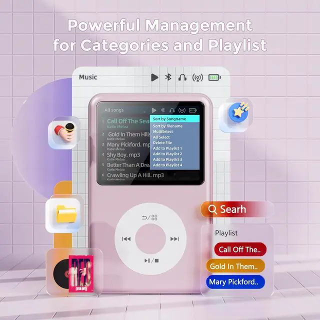 Alt view image 2 of 7 - 64Gb Mp3 Player with Bluetooth Y1 Portable Music Digital Players Supports Playlist Audiobook Video Nice Gadget for Kids Pink