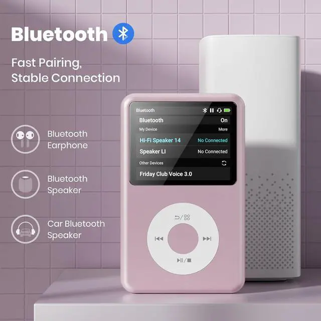 Alt view image 3 of 7 - 64Gb Mp3 Player with Bluetooth Y1 Portable Music Digital Players Supports Playlist Audiobook Video Nice Gadget for Kids Pink
