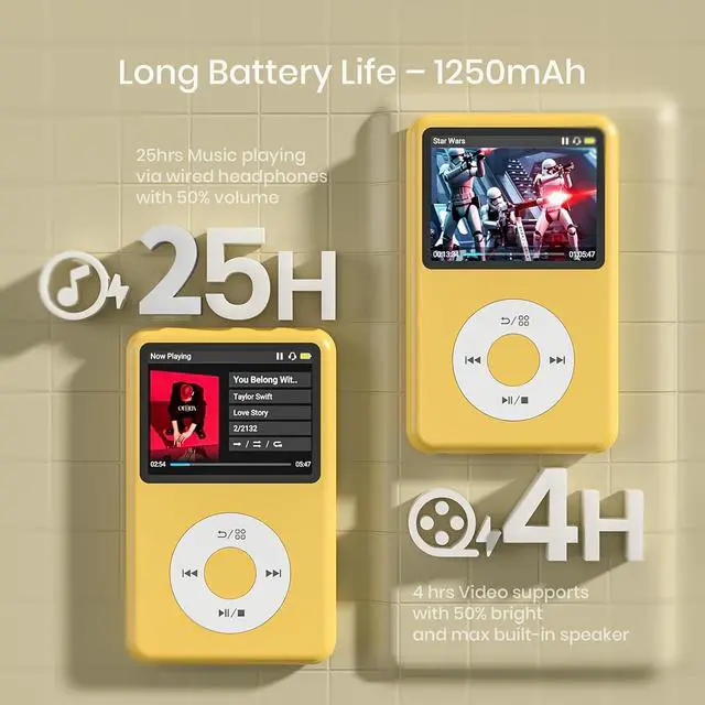 Alt view image 7 of 7 - Mp3 Player with Bluetooth Y1 Portable Music Digital Players Supports Playlist Audiobook Video Nice Gadget for Kids Yellow