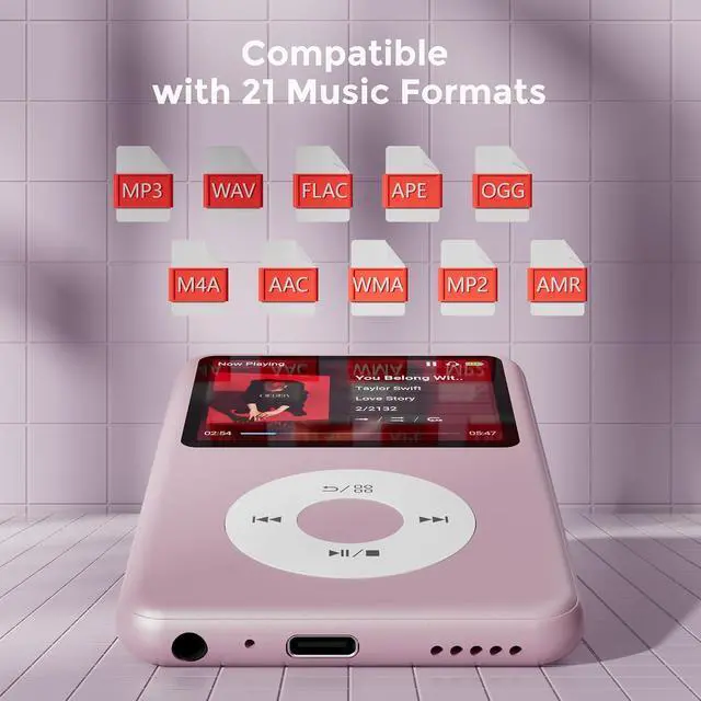 Alt view image 4 of 7 - 64Gb Mp3 Player with Bluetooth Y1 Portable Music Digital Players Supports Playlist Audiobook Video Nice Gadget for Kids Pink