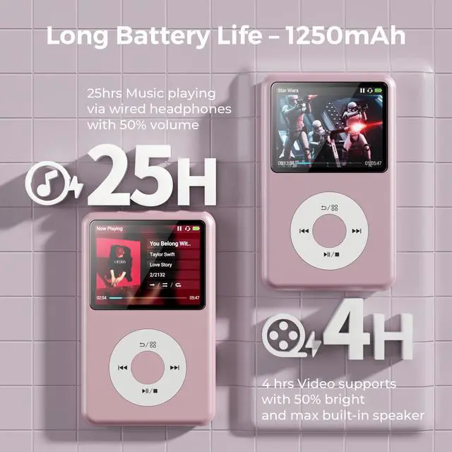 Alt view image 5 of 7 - 64Gb Mp3 Player with Bluetooth Y1 Portable Music Digital Players Supports Playlist Audiobook Video Nice Gadget for Kids Pink