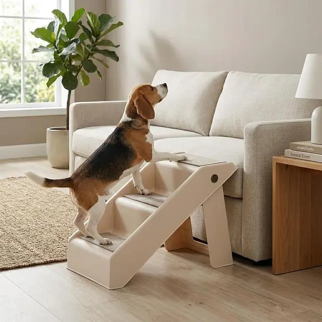 Alt view image 2 of 7 - 3-Step Dog Stairs for Small Dogs and Cats, Non-Slip Dog Steps for High Beds, Couch, Sofa, Sturdy Pet Steps