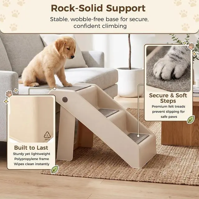 Alt view image 3 of 7 - 3-Step Dog Stairs for Small Dogs and Cats, Non-Slip Dog Steps for High Beds, Couch, Sofa, Sturdy Pet Steps