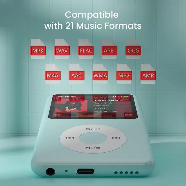 Alt view image 4 of 7 - Mp3 Player with Bluetooth Y1 Portable Music Digital Players Supports Playlist Audiobook Video Nice Gadget for Kids Teal