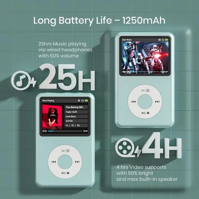 Alt view image 7 of 7 - Mp3 Player with Bluetooth Y1 Portable Music Digital Players Supports Playlist Audiobook Video Nice Gadget for Kids Teal