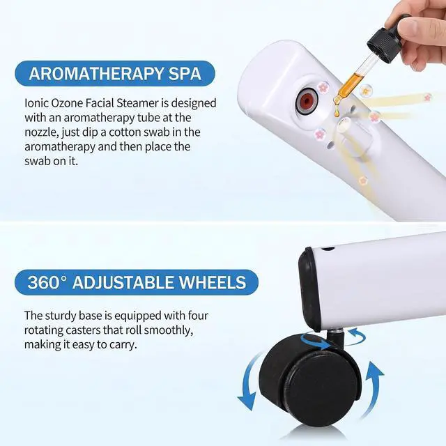 Alt view image 6 of 7 - Professional Facial Steamer On Wheels Ionic Ozone with Hot Mist Function Stand Facial Steamer for Personal Home Salon Spa Skin Cleaning