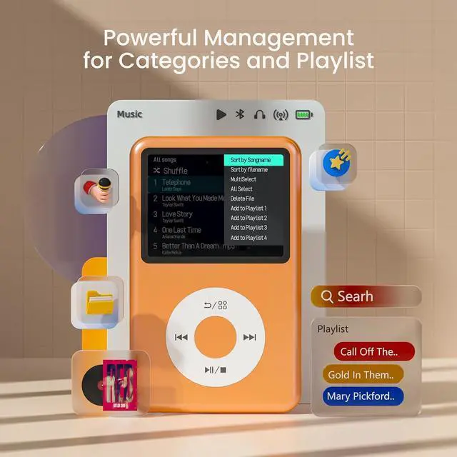 Alt view image 2 of 7 - Mp3 Player with Bluetooth Y1 Portable Music Digital Players Supports Playlist Audiobook Video Nice Gadget for Kids Orange
