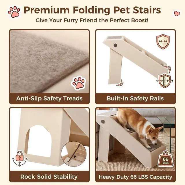Alt view image 4 of 7 - 3-Step Dog Stairs for Small Dogs and Cats, Non-Slip Dog Steps for High Beds, Couch, Sofa, Sturdy Pet Steps