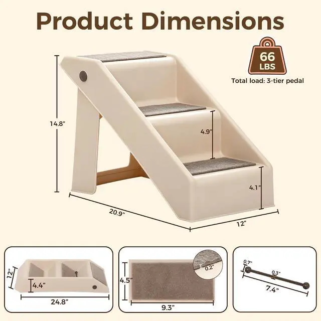 Alt view image 6 of 7 - 3-Step Dog Stairs for Small Dogs and Cats, Non-Slip Dog Steps for High Beds, Couch, Sofa, Sturdy Pet Steps