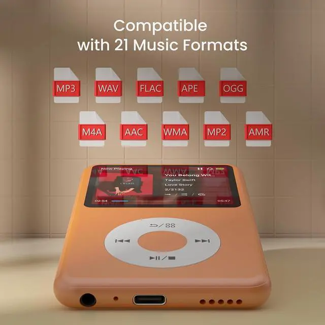 Alt view image 4 of 7 - Mp3 Player with Bluetooth Y1 Portable Music Digital Players Supports Playlist Audiobook Video Nice Gadget for Kids Orange