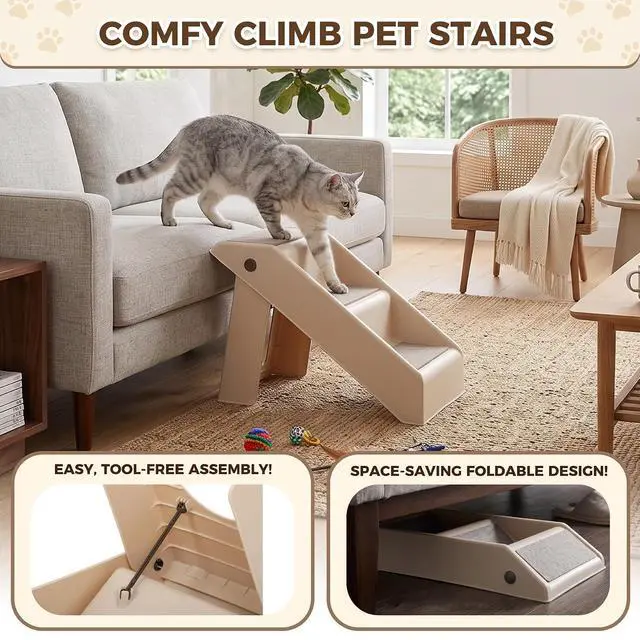 Alt view image 5 of 7 - 3-Step Dog Stairs for Small Dogs and Cats, Non-Slip Dog Steps for High Beds, Couch, Sofa, Sturdy Pet Steps
