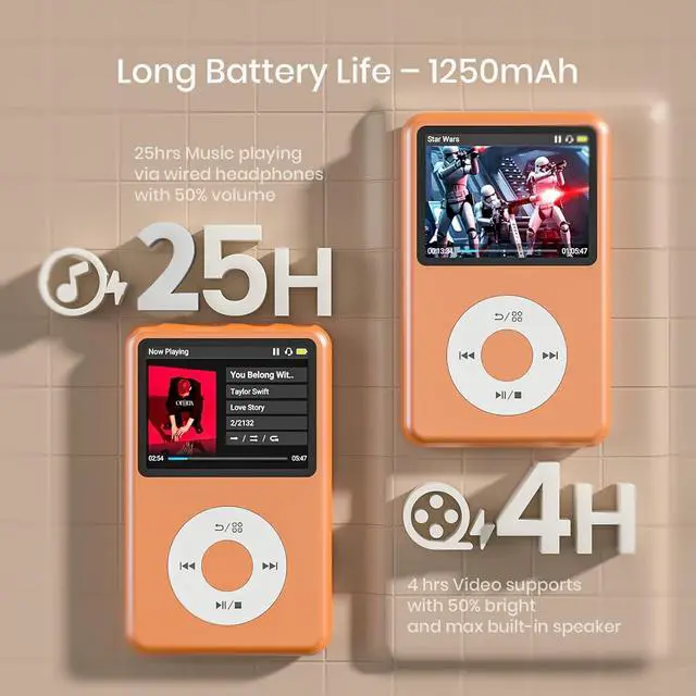 Alt view image 7 of 7 - Mp3 Player with Bluetooth Y1 Portable Music Digital Players Supports Playlist Audiobook Video Nice Gadget for Kids Orange