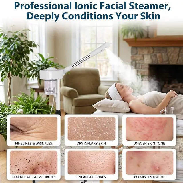 Alt view image 7 of 7 - Professional Facial Steamer On Wheels Ionic Ozone with Hot Mist Function Stand Facial Steamer for Personal Home Salon Spa Skin Cleaning
