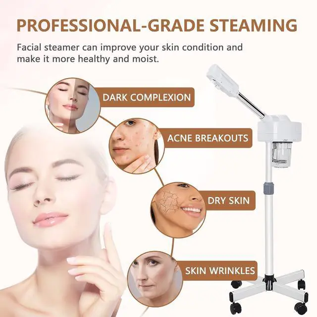 Alt view image 4 of 7 - Professional Facial Steamer On Wheels Ionic Ozone with Hot Mist Function Stand Facial Steamer for Personal Home Salon Spa Skin Cleaning