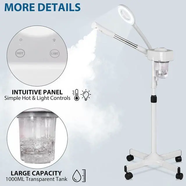 Alt view image 3 of 7 - Professional 2 in 1 Facial Steamer for Face Deep Cleaning Ozone Face Steamer with 5X Magnifying Lamp Hot Mist Function for Salon Spa Home Beauty Equipment