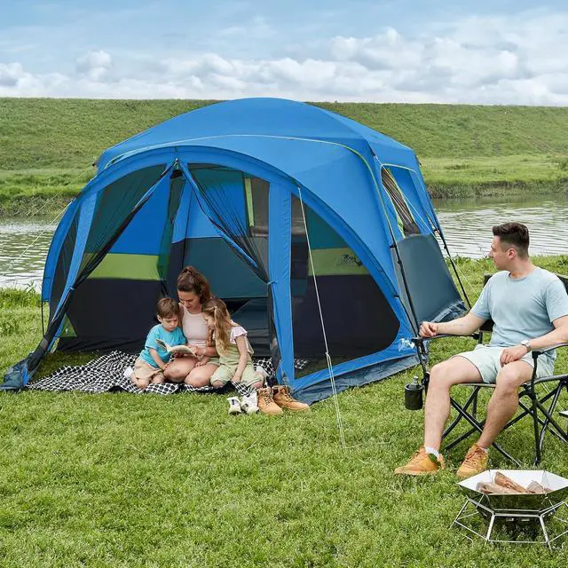 Alt view image 3 of 7 - 6/8/10 Person Tents for Camping Cabin Tent with Screen Porch | Weatherproof Family Tent with Rainfly & 5 Mesh Windows, Windproof Car Camping Tent with Carry Bag for Outdoor Camping Hiking