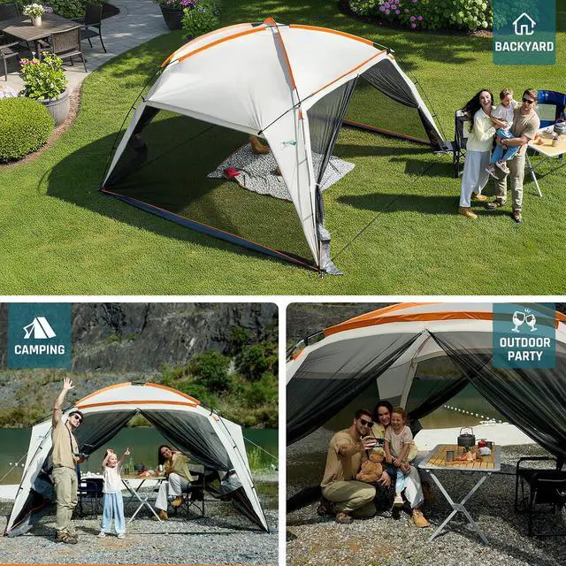 Alt view image 6 of 7 - Screen House Tent 12x12 FT with Mesh Walls & 2 Zipper Doors | Portable Sunshade Screen Room Canopy Shelter with Carry Bay, Outdoor Gazebo for 10 People Backyard Picnic Camping Patio Beach