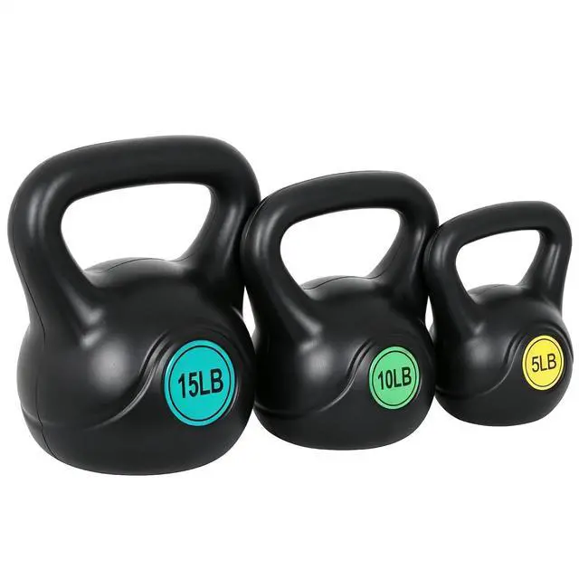 Main image of Kettlebell Set with Wide Grip Flat Base 5lb, 10lb, 15lb, 20lb, 25lb for Home Gym Exercise Weightlifting Strength Core Training Fitness