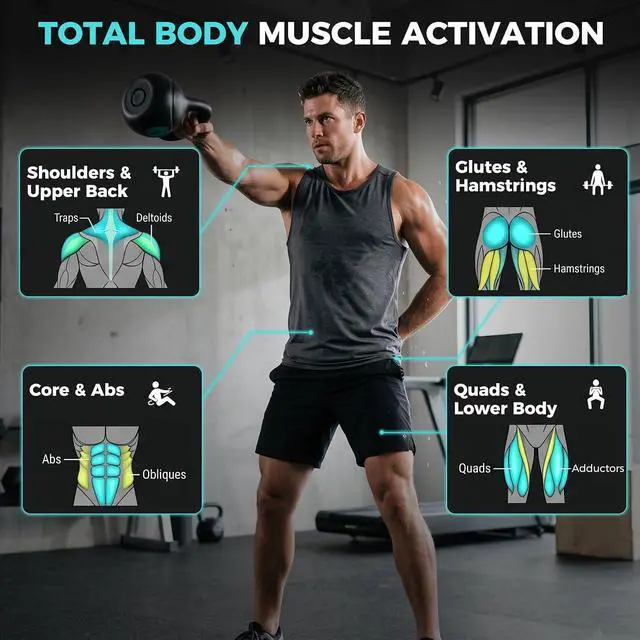 Alt view image 2 of 7 - Kettlebell Set with Wide Grip Flat Base 5lb, 10lb, 15lb, 20lb, 25lb for Home Gym Exercise Weightlifting Strength Core Training Fitness