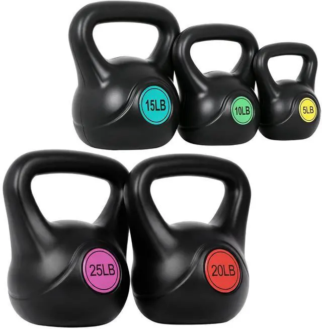 Main image of Kettlebell Set with Wide Grip Flat Base 5lb, 10lb, 15lb, 20lb, 25lb for Home Gym Exercise Weightlifting Strength Core Training Fitness