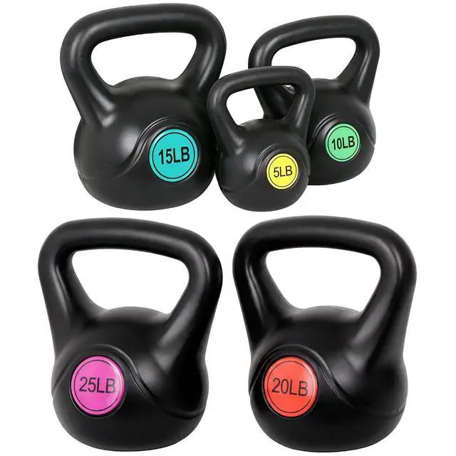 Alt view image 3 of 7 - Kettlebell Set with Wide Grip Flat Base 5lb, 10lb, 15lb, 20lb, 25lb for Home Gym Exercise Weightlifting Strength Core Training Fitness
