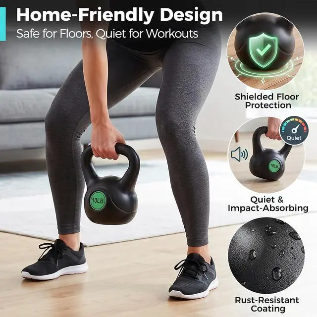 Alt view image 7 of 7 - Kettlebell Set with Wide Grip Flat Base 5lb, 10lb, 15lb, 20lb, 25lb for Home Gym Exercise Weightlifting Strength Core Training Fitness