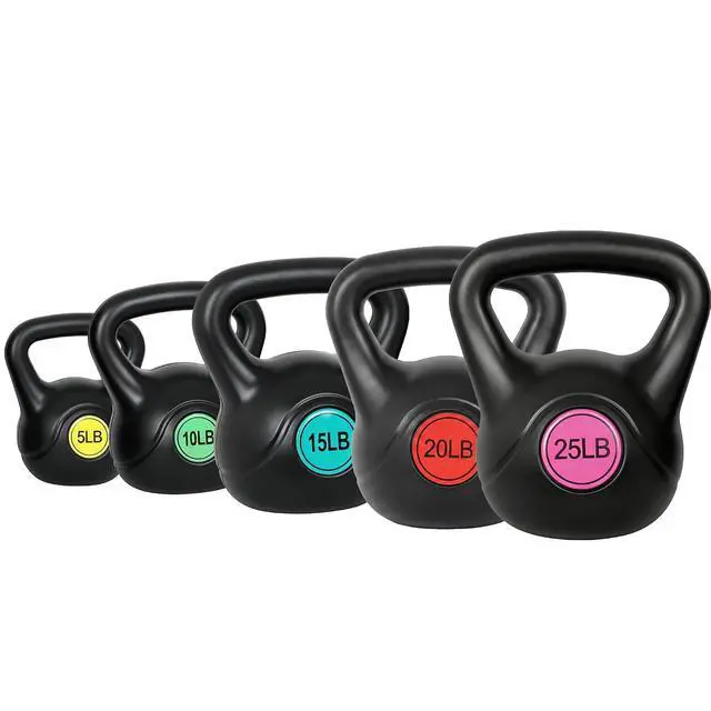 Alt view image 4 of 7 - Kettlebell Set with Wide Grip Flat Base 5lb, 10lb, 15lb, 20lb, 25lb for Home Gym Exercise Weightlifting Strength Core Training Fitness