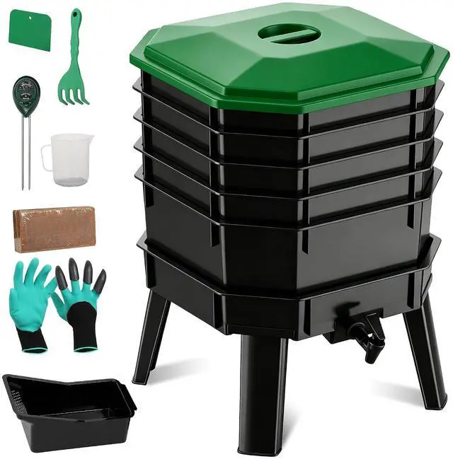 Main image of 72.5L 5-Layer Stackable Worm Compost Bin, Complete Inclusive Worm Farm Kit with Easy Setup Design, Indoor Outdoor Worm Composter for Recycling Kitchen Food Waste & Organic Compost Making