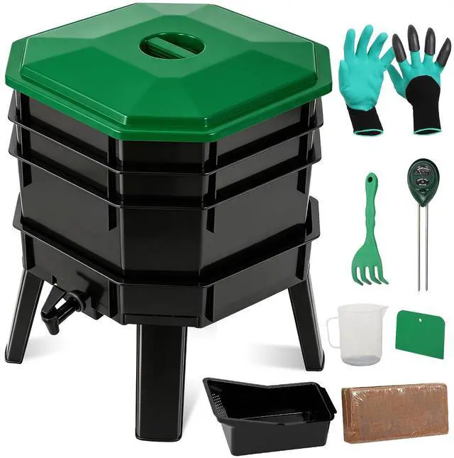 Main image of 43.5L 3-Layer Stackable Worm Compost Bin, Complete Inclusive Worm Farm Kit with Easy Setup Design, Indoor Outdoor Worm Composter for Recycling Kitchen Food Waste & Organic Compost Making