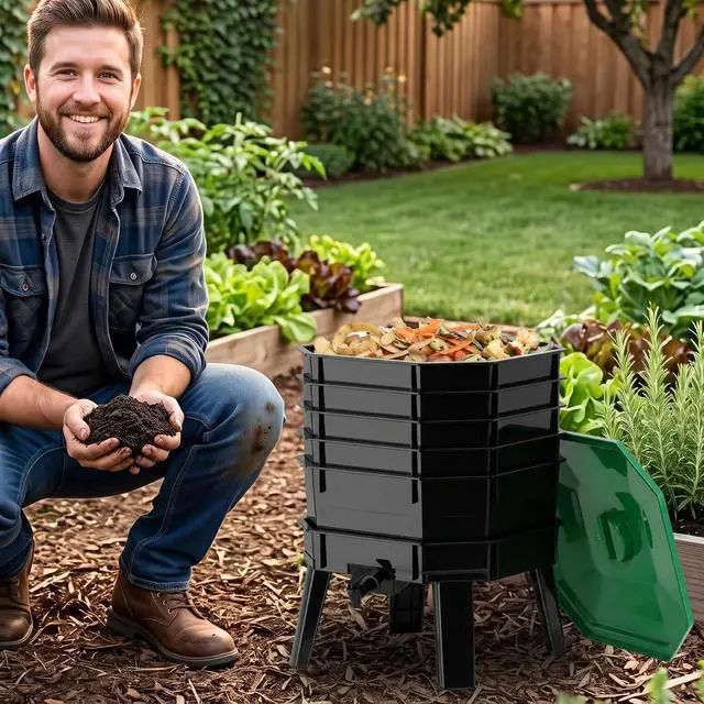 Alt view image 5 of 7 - 72.5L 5-Layer Stackable Worm Compost Bin, Complete Inclusive Worm Farm Kit with Easy Setup Design, Indoor Outdoor Worm Composter for Recycling Kitchen Food Waste & Organic Compost Making