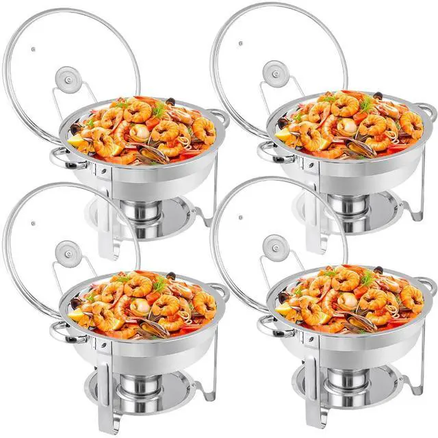 Main image of Chafing Dish Buffet Set 5 QT Stainless Steel Chafing Dishes Round Buffet Food Warmer Chafers Set for Parties Catering Event with Glass Lid, Lid Holder 4 packs