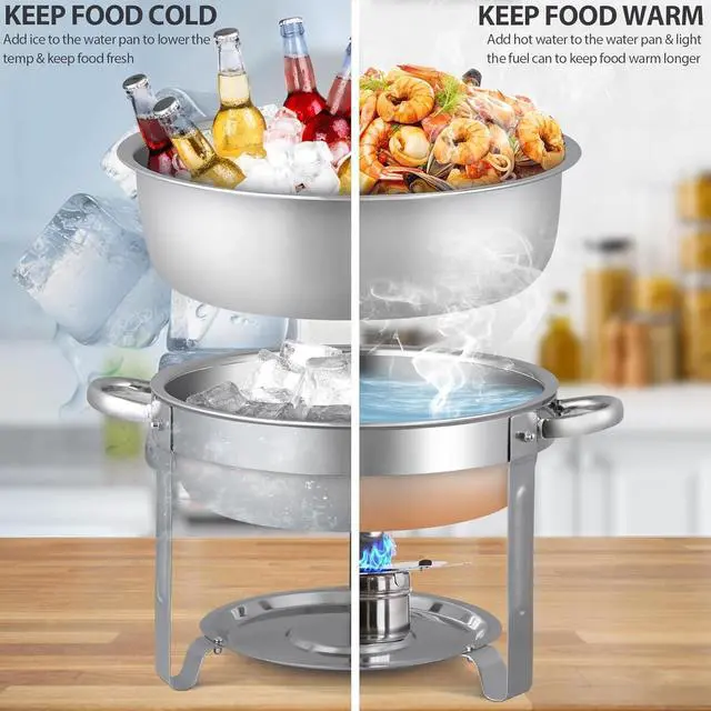 Alt view image 5 of 7 - Chafing Dish Buffet Set 5 QT Stainless Steel Chafing Dishes Round Buffet Food Warmer Chafers Set for Parties Catering Event with Glass Lid, Lid Holder 2 packs