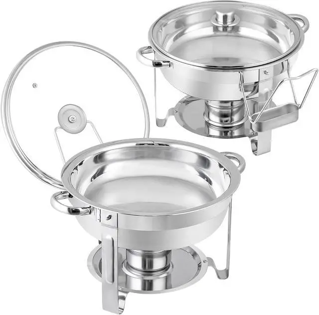 Alt view image 7 of 7 - Chafing Dish Buffet Set 5 QT Stainless Steel Chafing Dishes Round Buffet Food Warmer Chafers Set for Parties Catering Event with Glass Lid, Lid Holder 2 packs