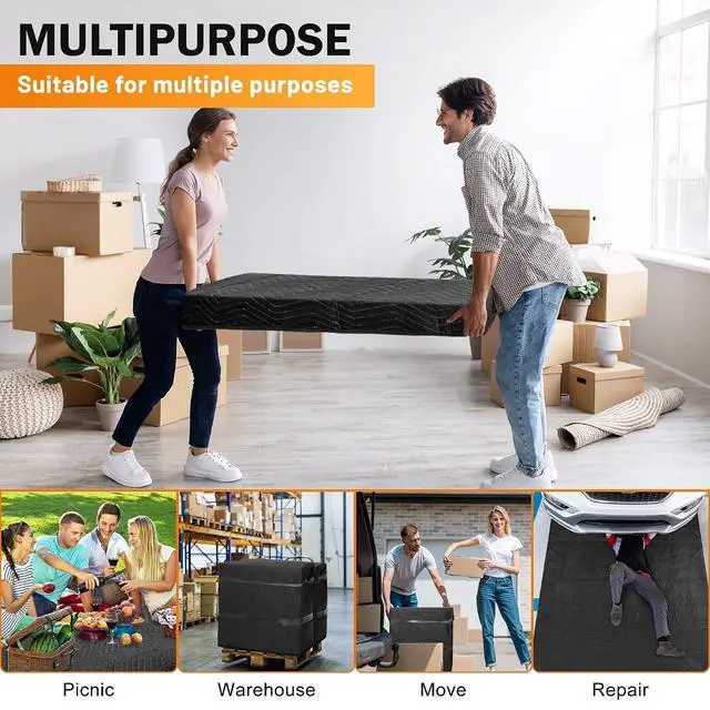 Alt view image 3 of 7 - 6 Moving Packing Blankets 80 x 72 Inches (65 lb/Dozen) Heavy Duty Moving Pads for Protecting Furniture Pro Quilted Shipping Furniture Pads (Black 6PCS)