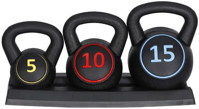 Main image of Kettlebell Set with Storage Rack 5lb, 10lb, 15lb, 20lb Concrete for Home Gym Exercise Weightlifting Strength Core Training Fitness