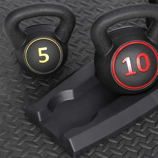 Alt view image 3 of 7 - Kettlebell Set with Storage Rack 5lb, 10lb, 15lb, 20lb Concrete for Home Gym Exercise Weightlifting Strength Core Training Fitness