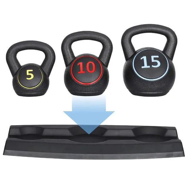 Alt view image 4 of 7 - Kettlebell Set with Storage Rack 5lb, 10lb, 15lb, 20lb Concrete for Home Gym Exercise Weightlifting Strength Core Training Fitness