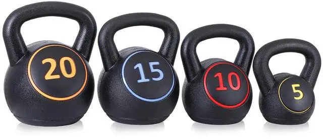 Main image of Kettlebell Set with Storage Rack 5lb, 10lb, 15lb, 20lb Concrete for Home Gym Exercise Weightlifting Strength Core Training Fitness