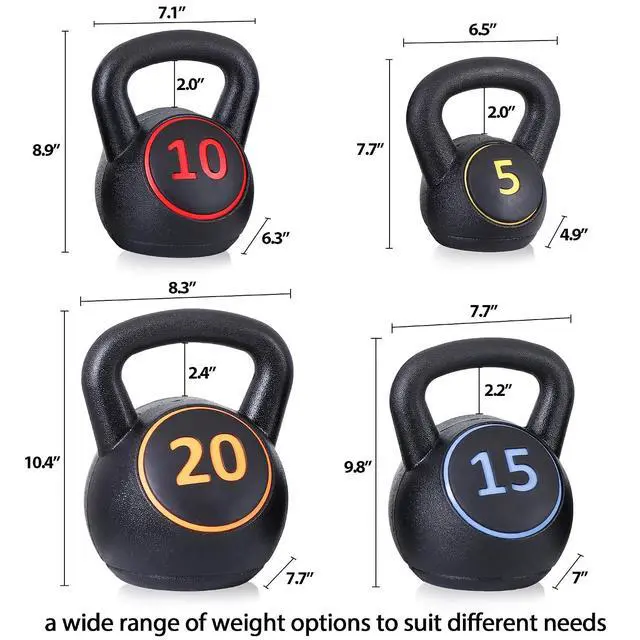 Alt view image 3 of 7 - Kettlebell Set with Storage Rack 5lb, 10lb, 15lb, 20lb Concrete for Home Gym Exercise Weightlifting Strength Core Training Fitness