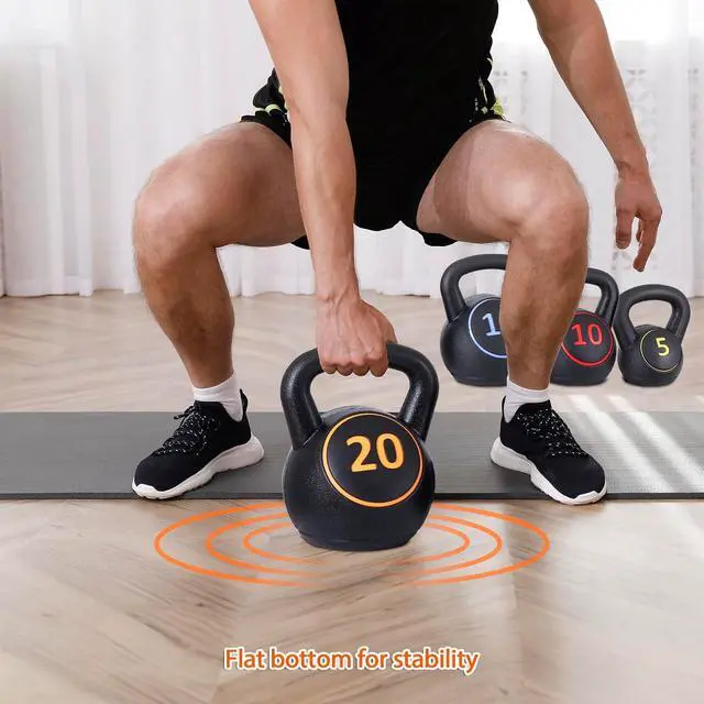 Alt view image 5 of 7 - Kettlebell Set with Storage Rack 5lb, 10lb, 15lb, 20lb Concrete for Home Gym Exercise Weightlifting Strength Core Training Fitness